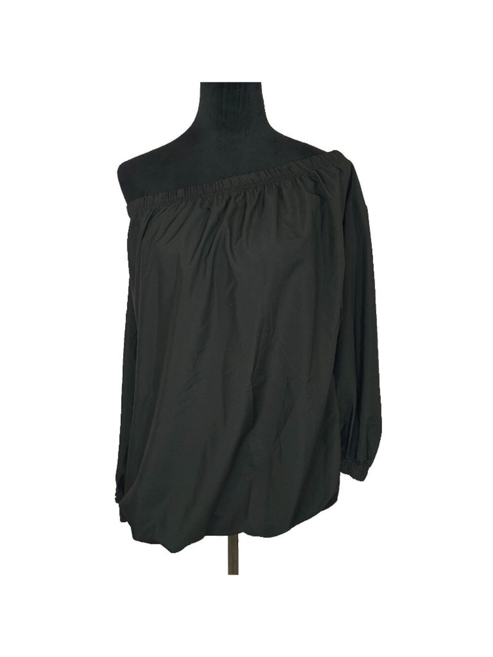 Off-Shoulder Black Balloon Sleeve Top With Elastic Hem